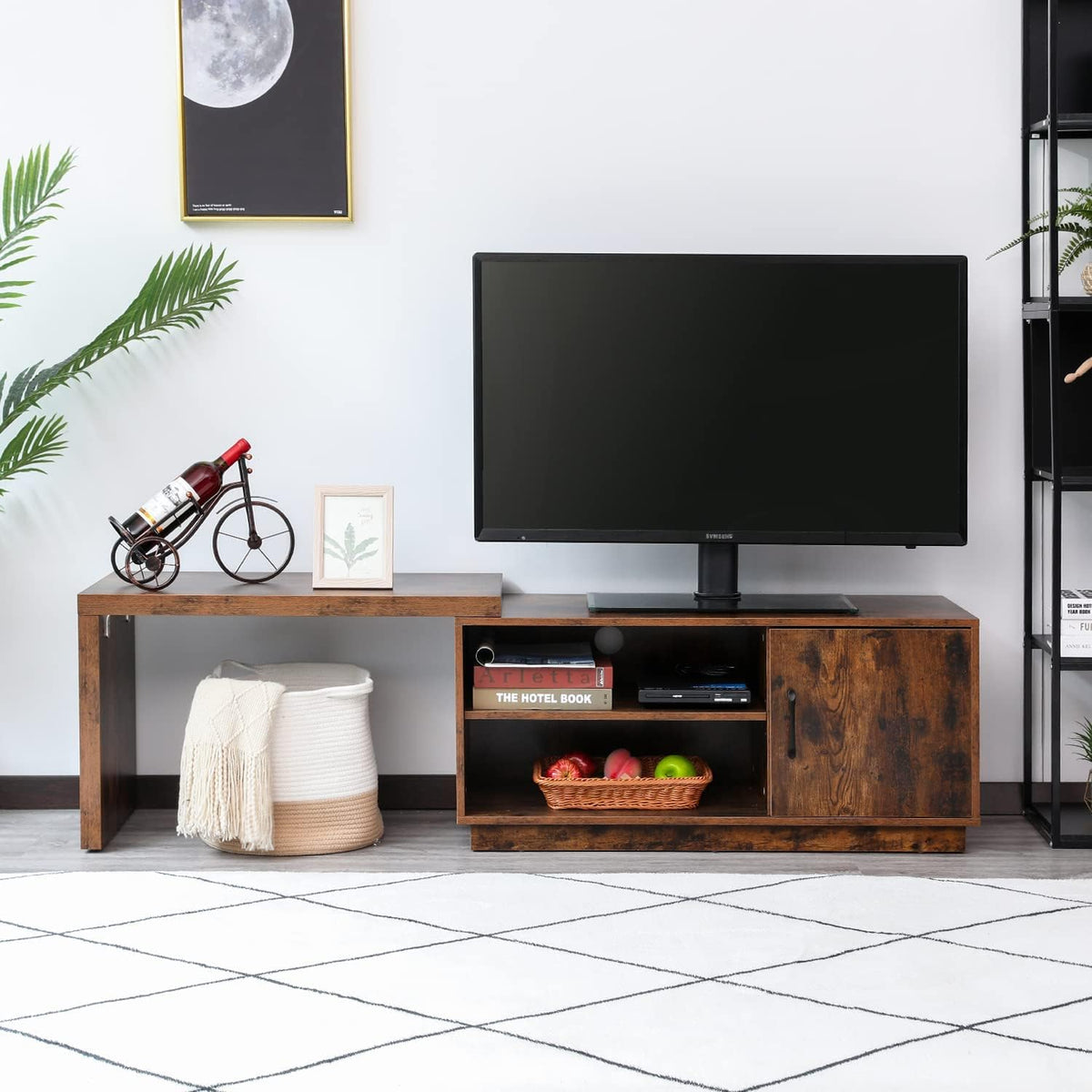 Rustic Brown TV Stand with Storage Cabinets and Open Shelves T9366
