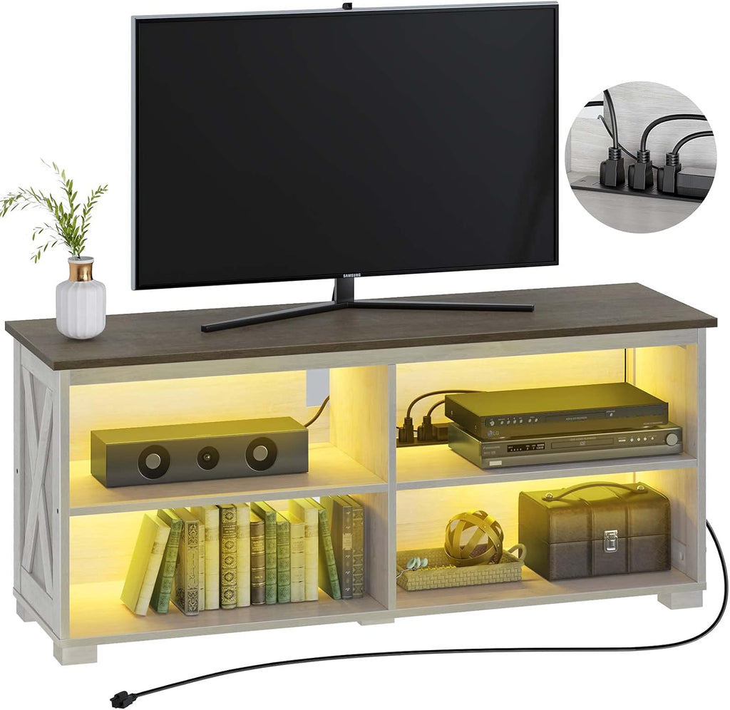 Rustic Brown TV Stand with Power Outlet and LED Lights I7903