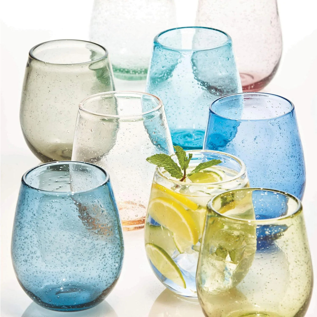 Red 16 Oz. Bubble Glass Stemless Wine Glassware P563357