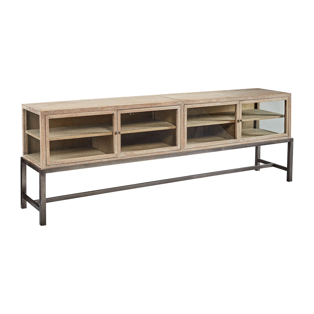 88-inch Glass Oak Display Console with Metal Base H535776