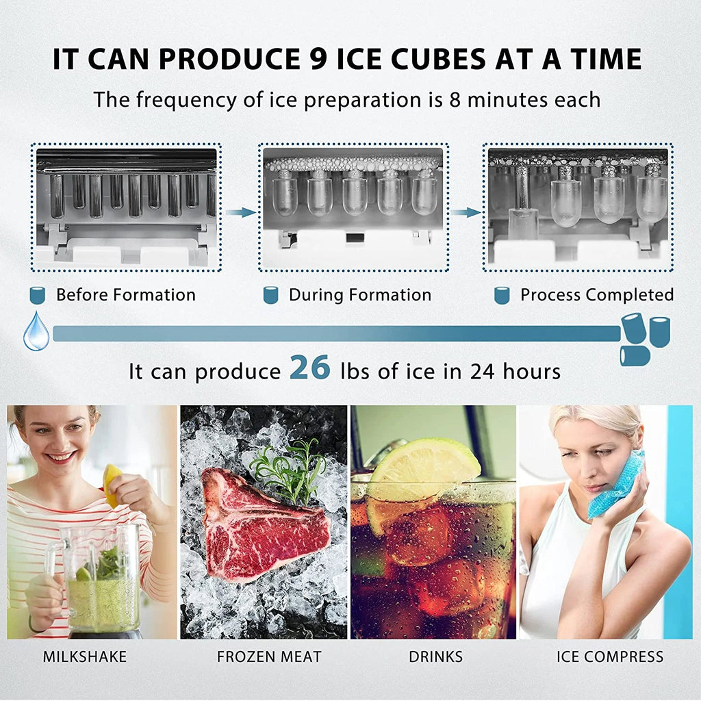 Countertop Self-Cleaning Portable Ice Maker Machine 26Lbs/24H with Ice Scoop F6587