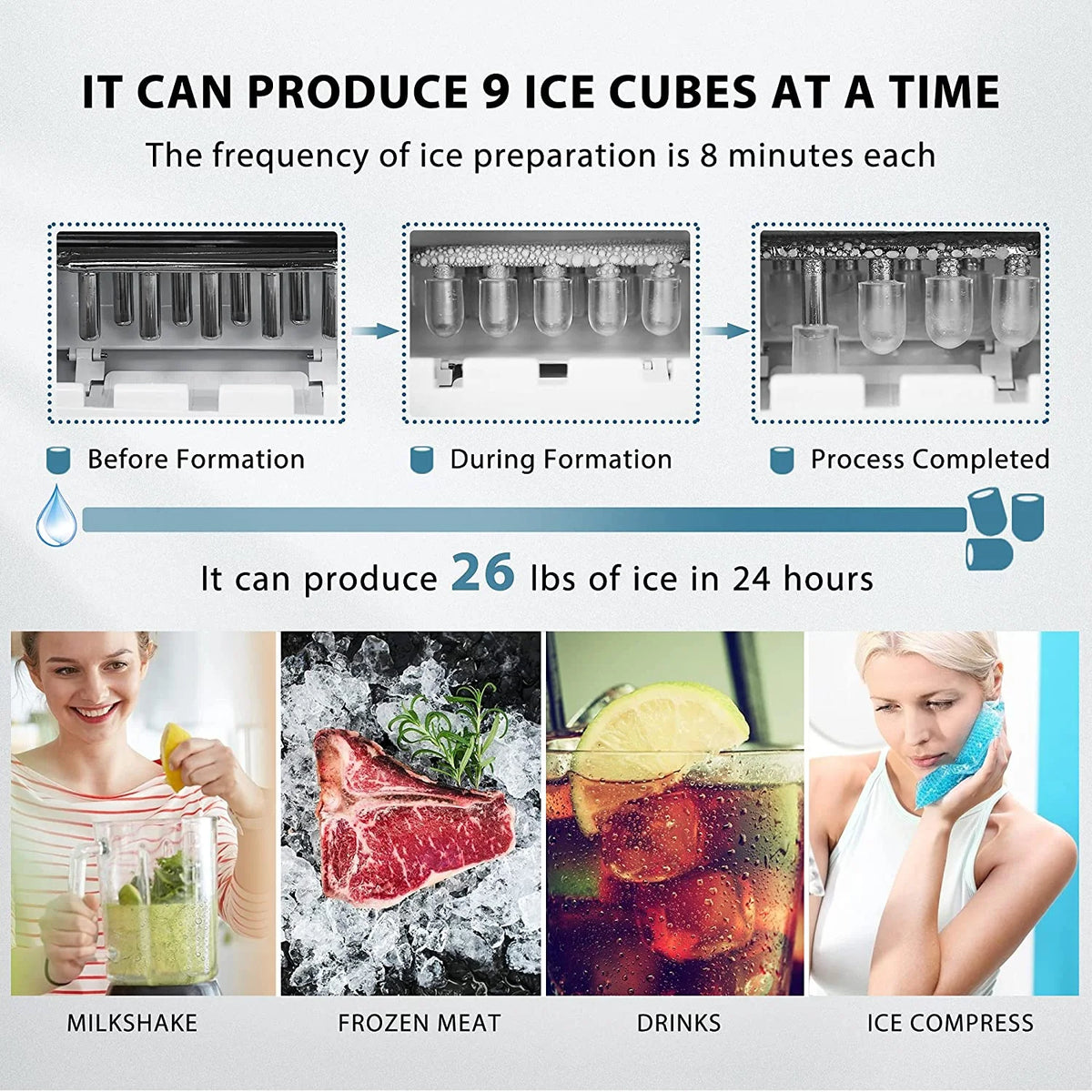 Countertop Self-Cleaning Portable Ice Maker Machine 26Lbs/24H with Ice Scoop F6587