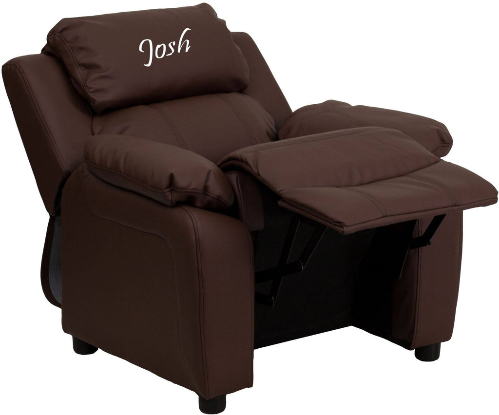 Brown Leather Kids Recliner with Storage Arms N4036