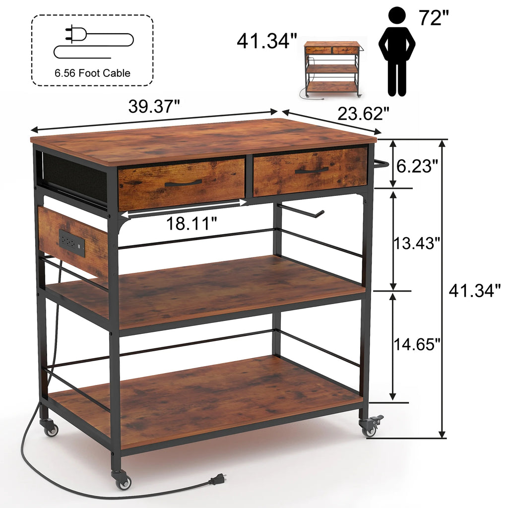 3 Tiers Rolling Storage Cart with Power Outlet P363030