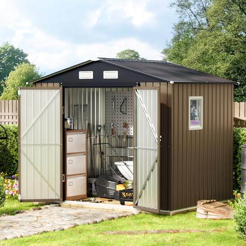 Brown Outdoor Steel Storage Shed O267
