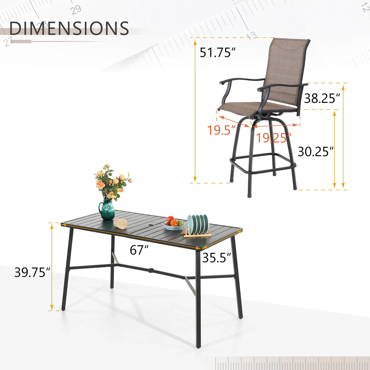 7 Piece Patio Bar Swivel Stool Furniture Set and Umbrella Hole Table O226