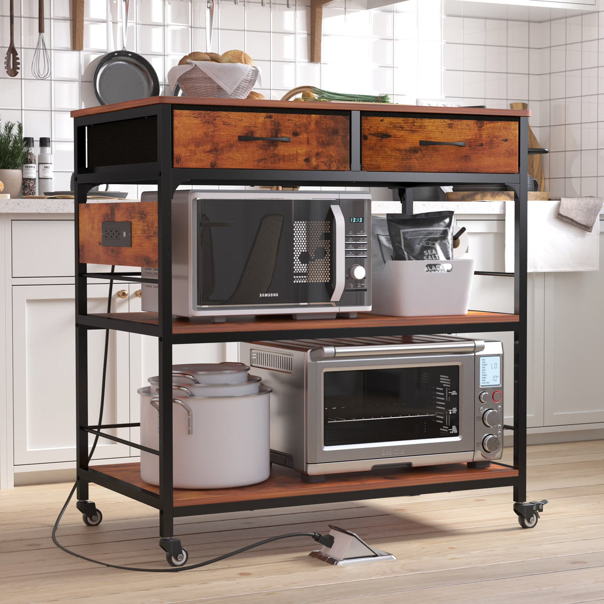 3 Tiers Rolling Storage Cart with Power Outlet P363030