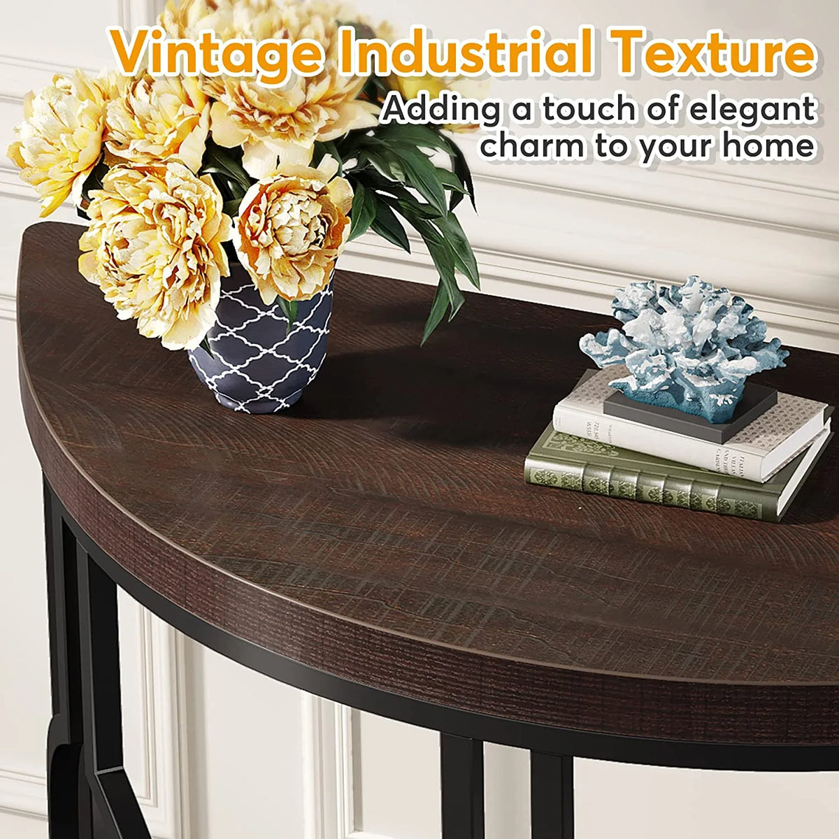 Half Moon Console Table with Geometric Base Q40105