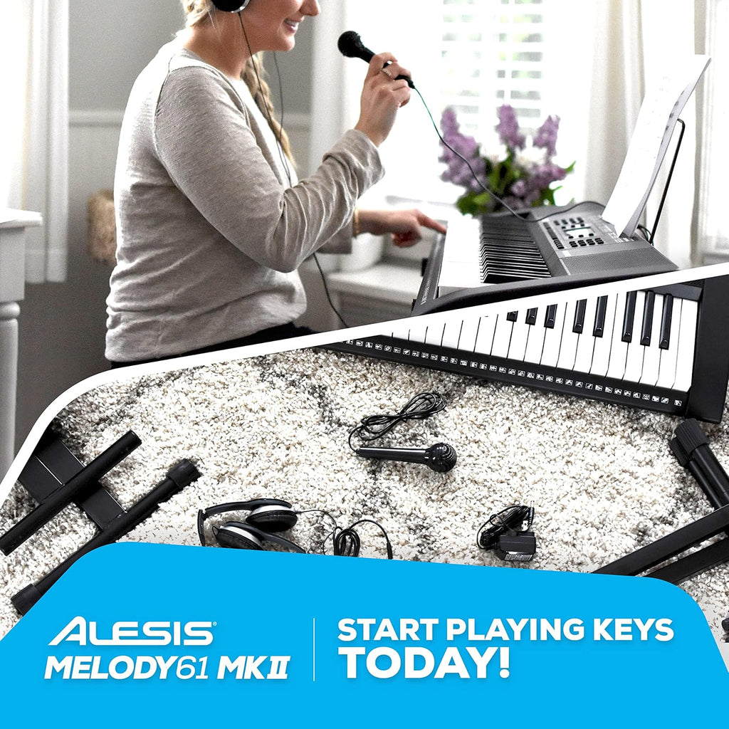 61 Key Keyboard Piano with 300 Sounds, Speakers, Digital Piano Stand, Bench, Headphones, Microphone X98084