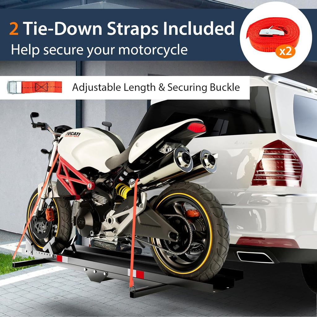 Heavy Duty Steel Motorcycle Carrier with Loading Ramp, Wheel Chock & 2 Straps N54503