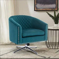 Green Velvet Swivel Barrel Chair with Metal Base R64747