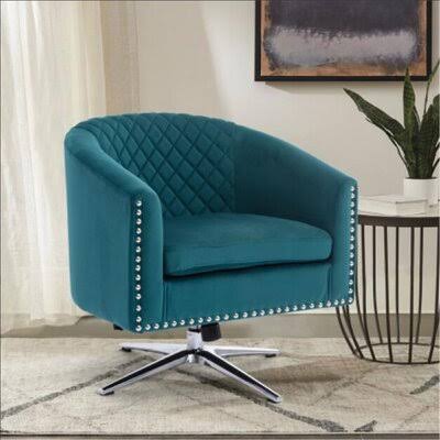 Green Velvet Swivel Barrel Chair with Metal Base R64747