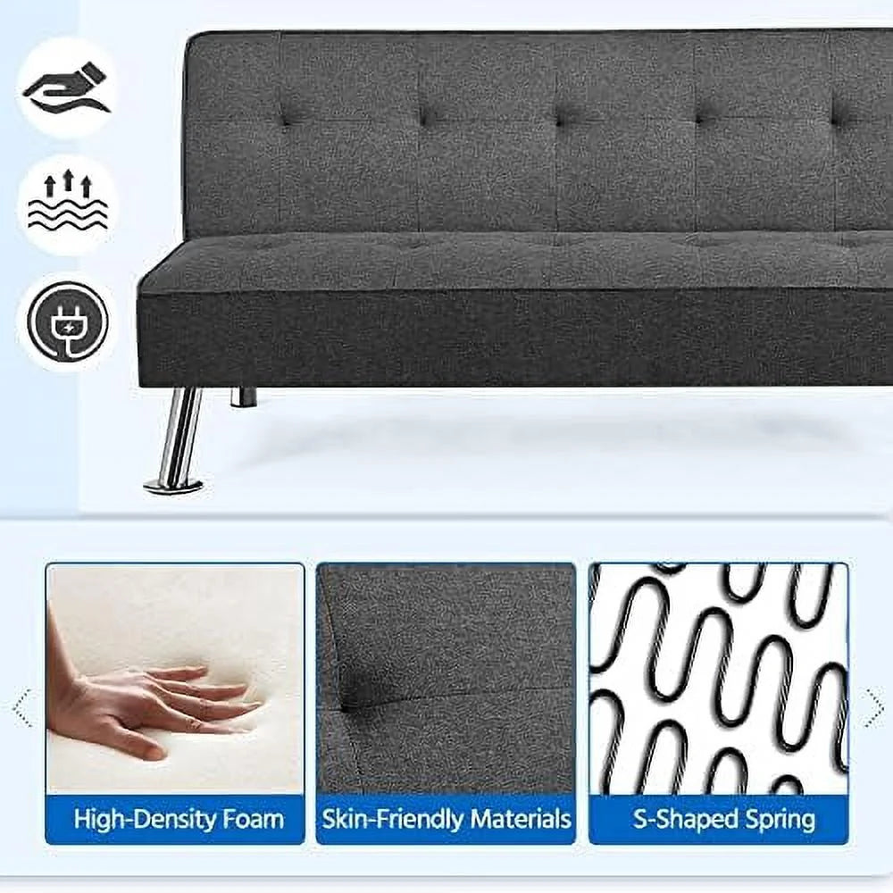 Convertible Futon Sofa Bed with USB Charging Ports H3452