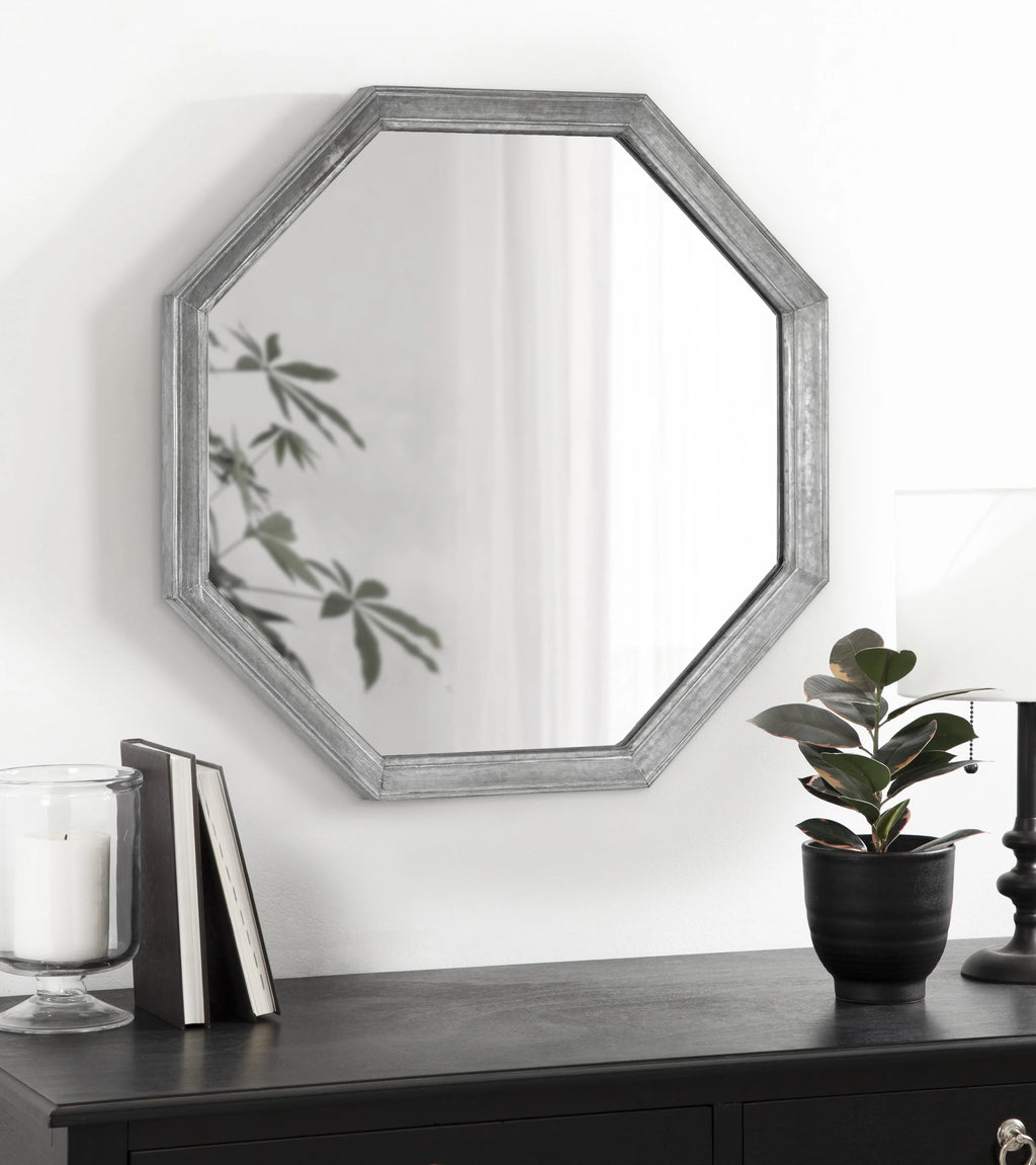 Vintage Galvanized Metal Octagon Wall Mirror, 26 x 26, Silver S675