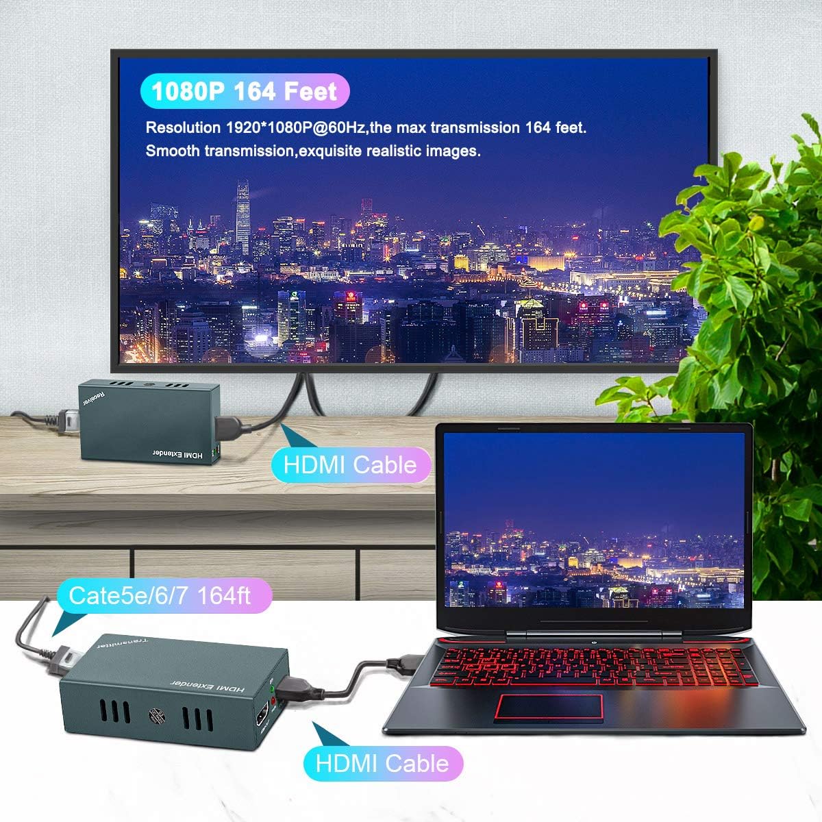 1080P@60Hz HDMI Extender with Local Output, 165ft Over CAT5e/CAT6/CAT7 Cable U182
