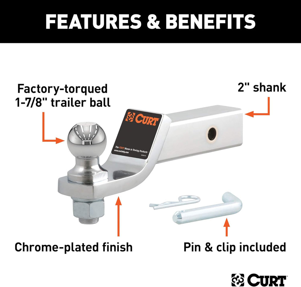 Chrome Trailer Hitch Mount with 1-7/8-Inch Ball & Pin, Fits 2-Inch Receiver, 7,500 lbs, 2-In Drop, Pack of 2 P8051