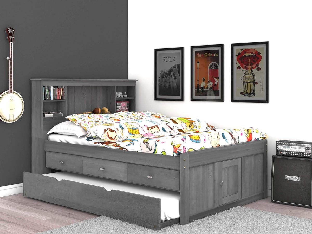 Full Bookcase Bed with 3 Drawers & Trundle R990634
