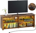 Rustic Brown TV Stand with Power Outlet and LED Lights I7903