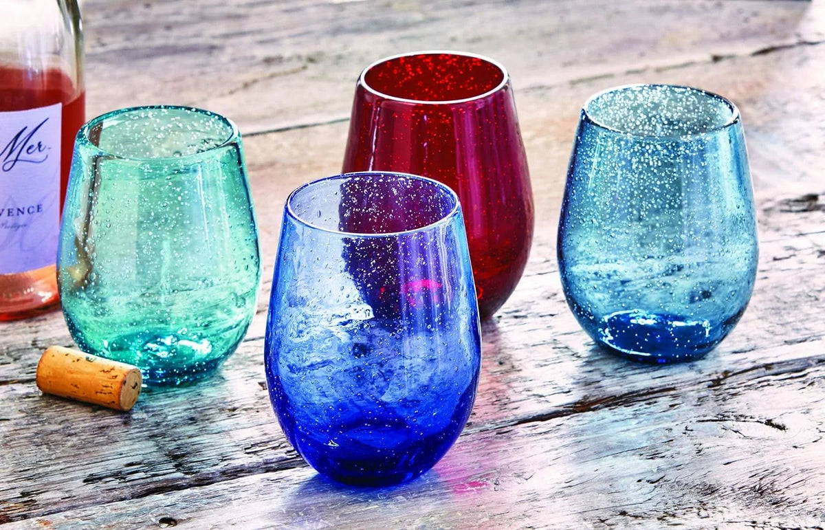 Red 16 Oz. Bubble Glass Stemless Wine Glassware P563357