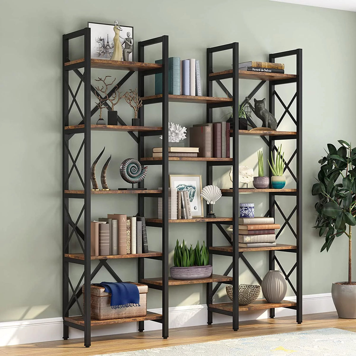 5-Shelf Wood and Metal Bookcase U392