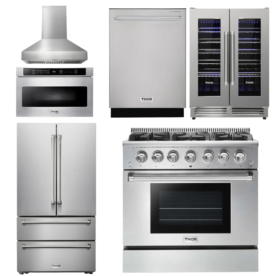 36 Dual Fuel Range, Range Hood, Microwave, Refrigerator, Dishwasher, Wine Cooler R2619