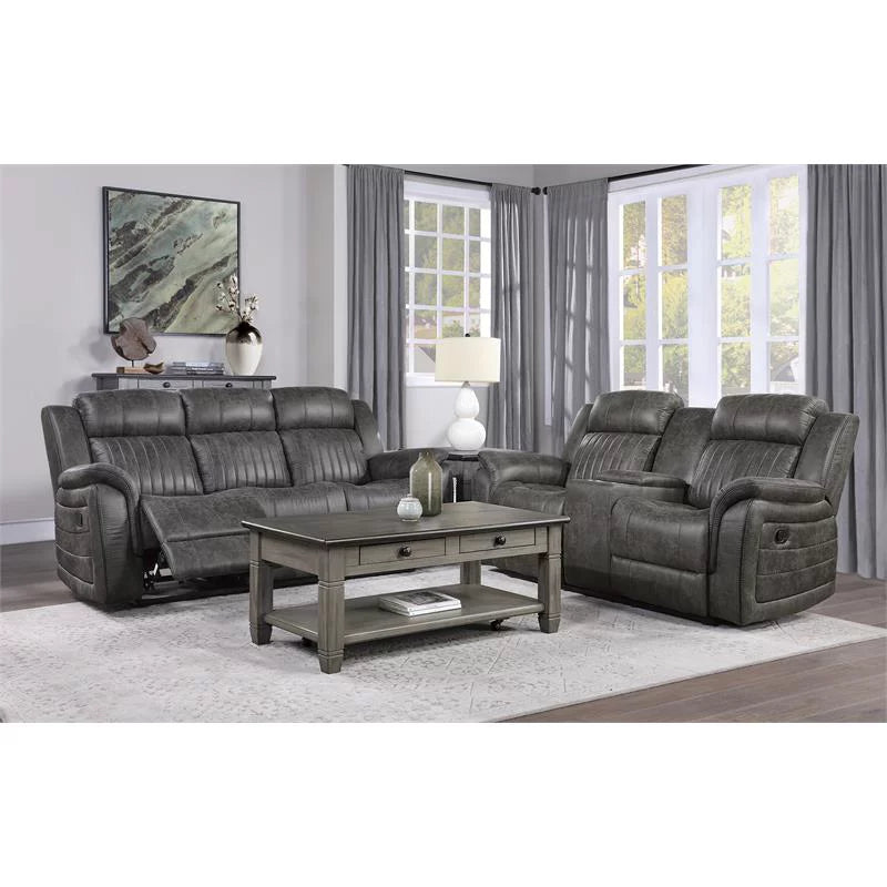 Gray Microfiber Double Reclining Loveseat U33858