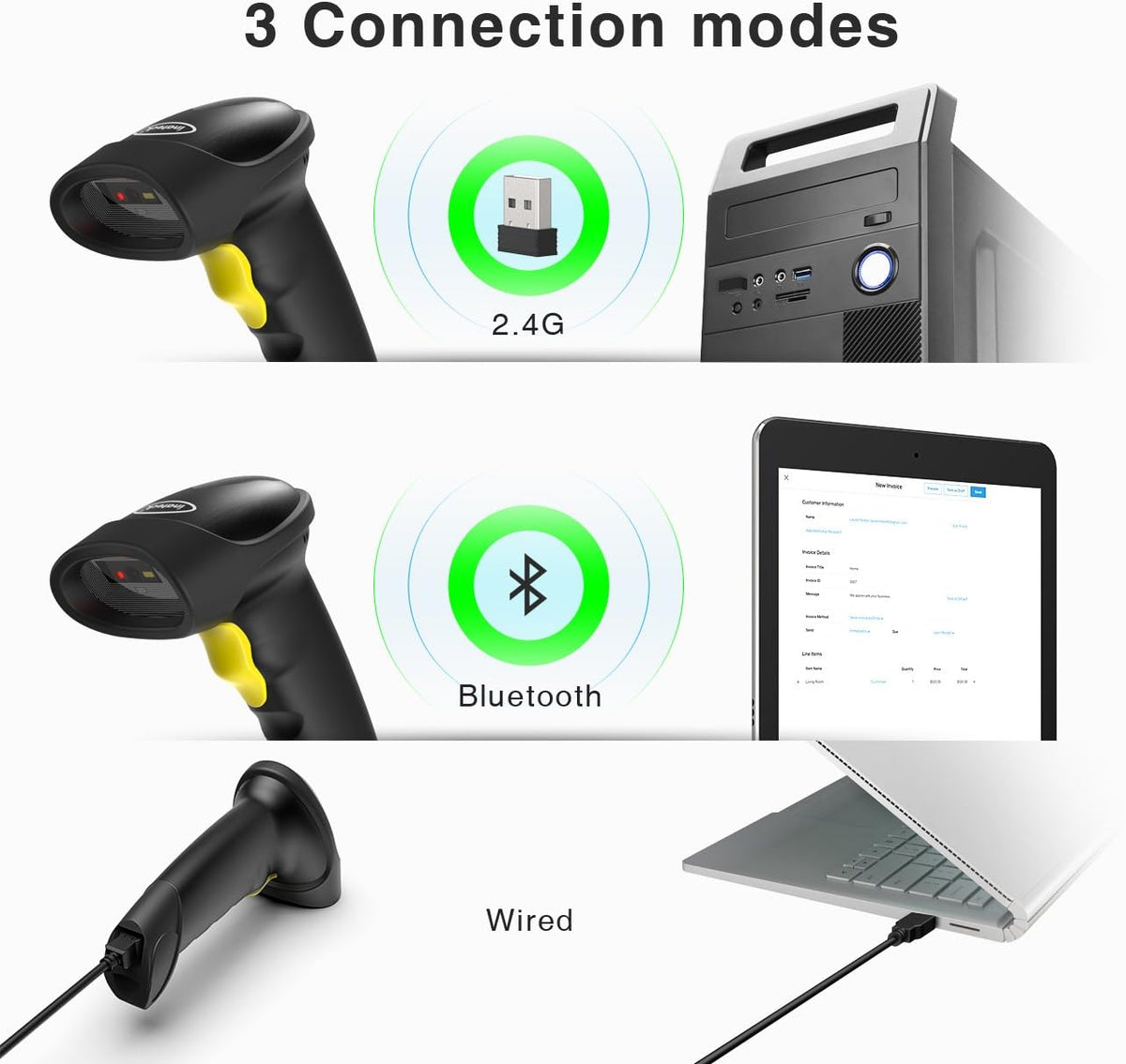 Wireless Bluetooth 2D Barcode Scanner J53633
