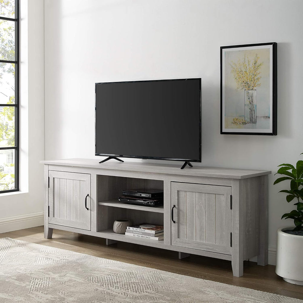 70 Inch Stone Grey Metal and Wood Fireplace TV Stand J1543