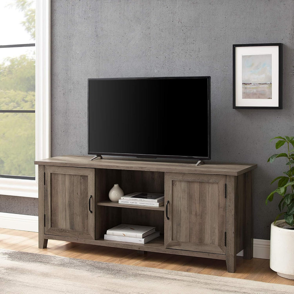70 Inch Stone Grey Metal and Wood Fireplace TV Stand J1543