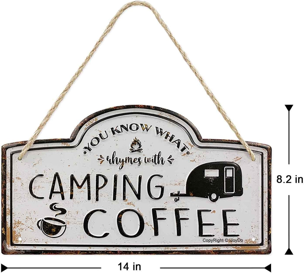Camping Coffee Metal Sign 14 X 8 Inch Y260