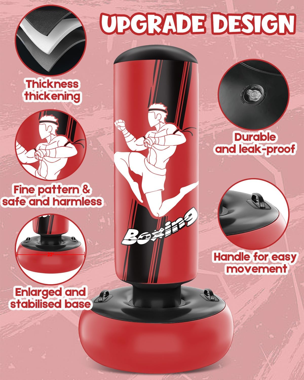 66 Inch Inflatable Punching Bag with Boxing Gloves (Red) M5892