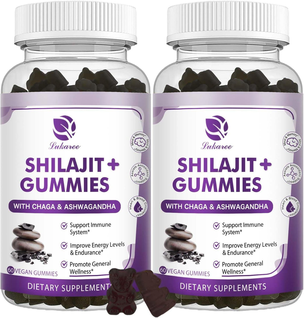 (2 Pack) Shilajit Gummies with Ashwagandha, Black Seed Oil, Vitamin C D3 B12 & Zinc, Sugar Free U338