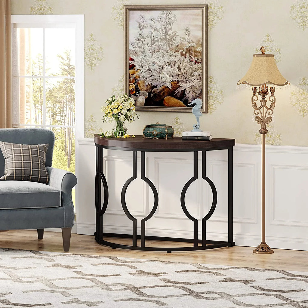 Half Moon Console Table with Geometric Base Q40105