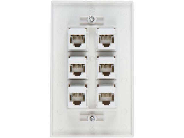 6 Port Cat6 Wall Plate, Female-Female, Pack of 10, White L1013