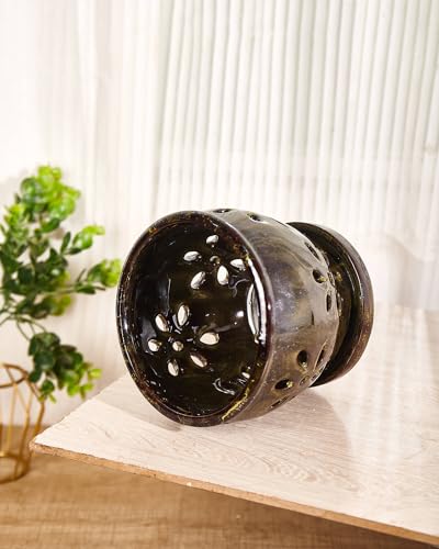 Olive Green 5 Inch Ceramic Orchid Pots with Holes and Saucers B7566