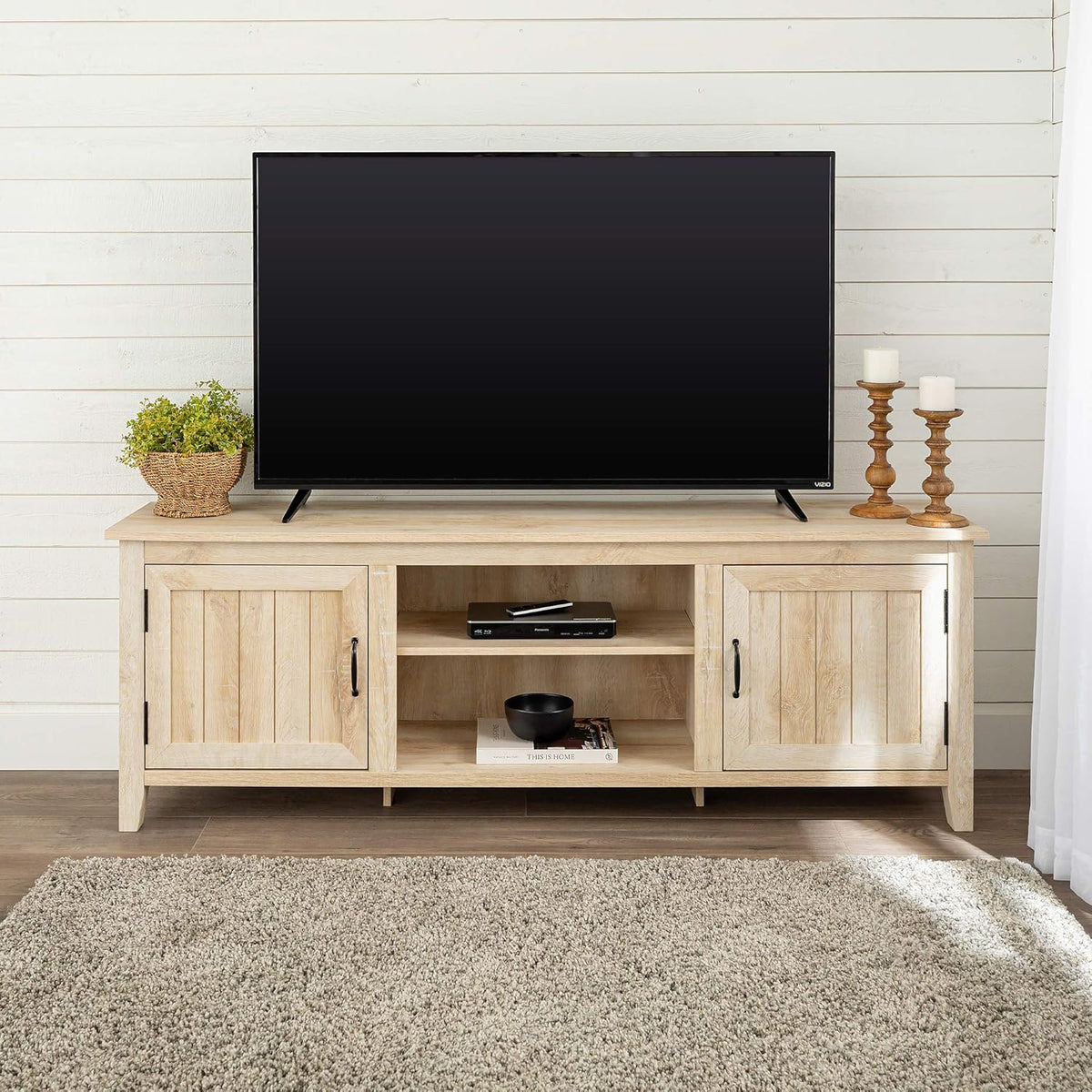 70 Inch Stone Grey Metal and Wood Fireplace TV Stand J1543