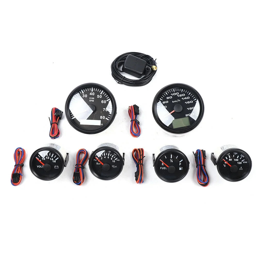 Black 6 Gauge Set Digital Speedometer Tacho Fuel Level Gauge Water Temp Volts Oil Pressure B373