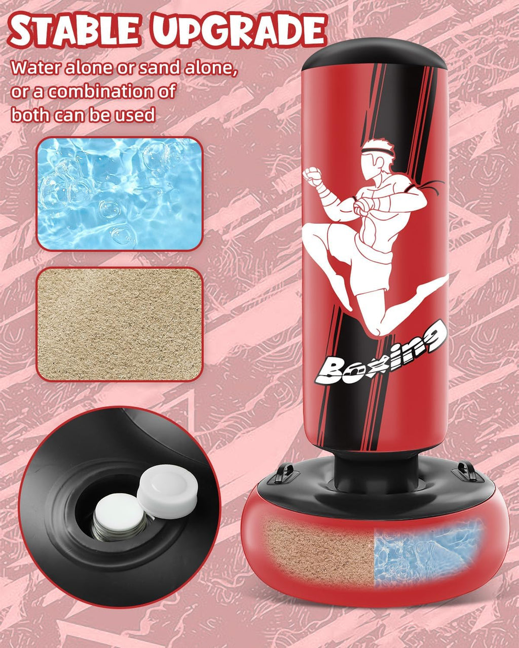 66 Inch Inflatable Punching Bag with Boxing Gloves (Red) M5892