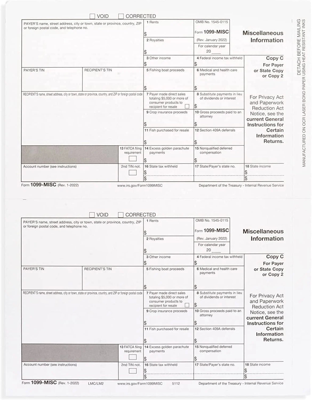 1099 Misc Forms 2022, 4 Part Laser Tax Forms, 25-Pack Q709758