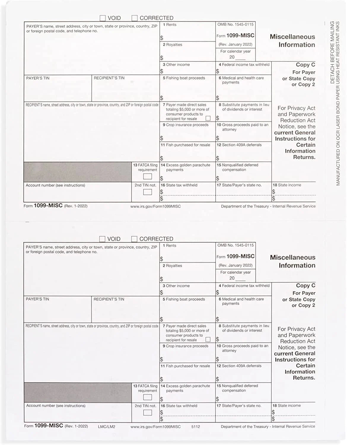 1099 Misc Forms 2022, 4 Part Laser Tax Forms, 25-Pack Q709758