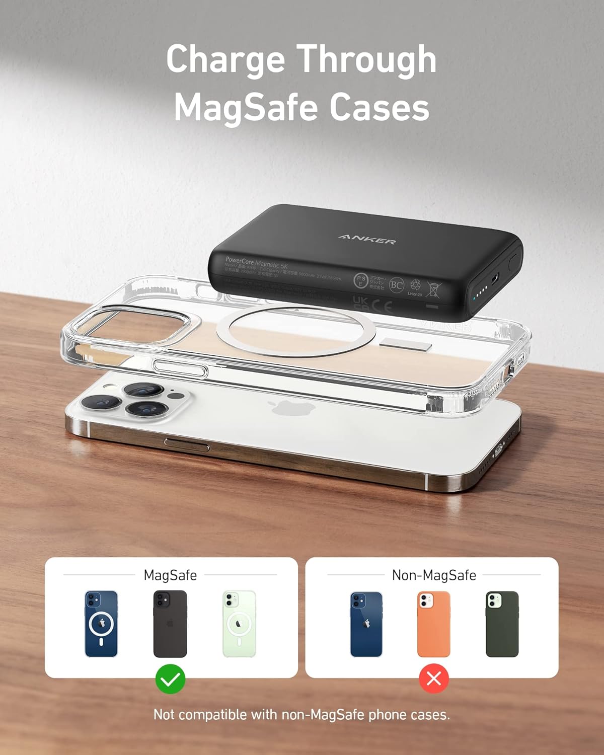 Black 5000 mAh Magnetic Wireless Portable Charger O163149