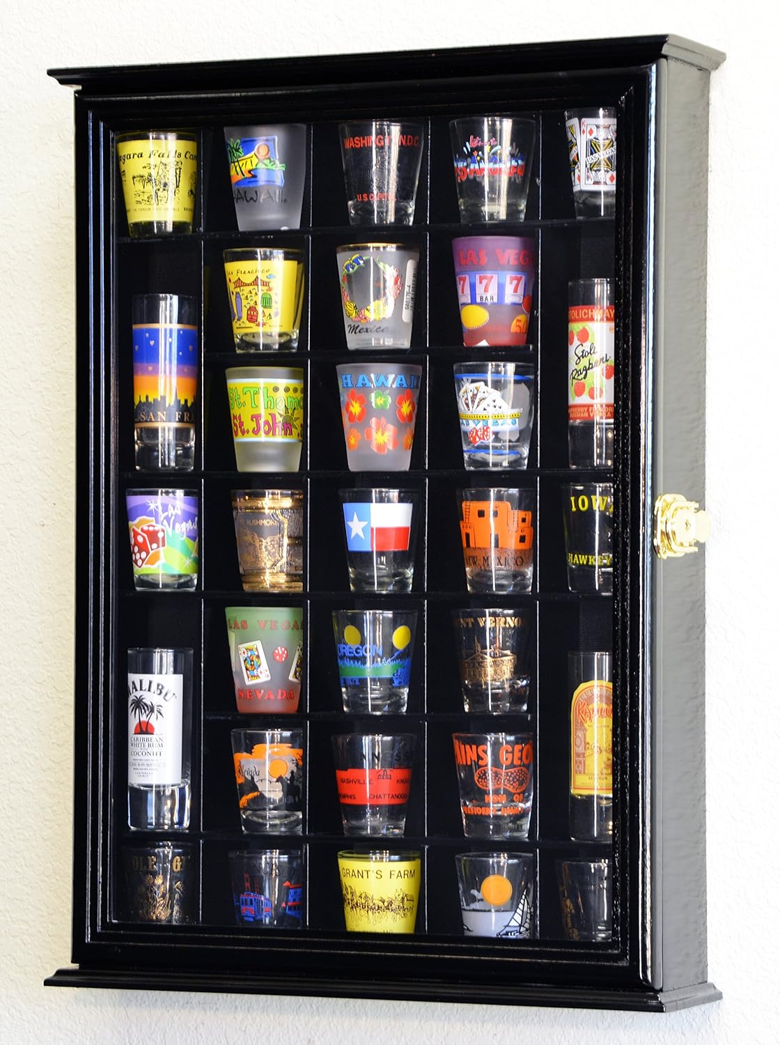 Oak Shot Glass Display Case Wall Rack H308