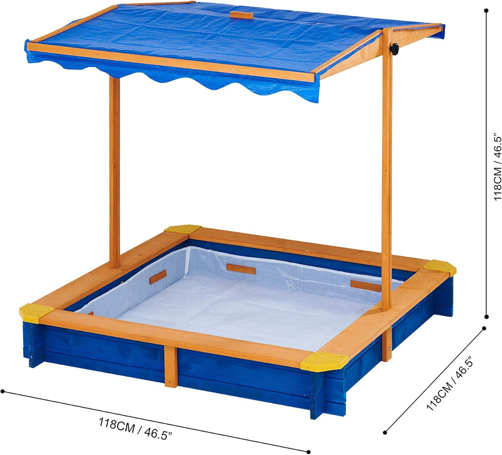 Wooden Outdoor Kids Sandbox with Canopy T23915