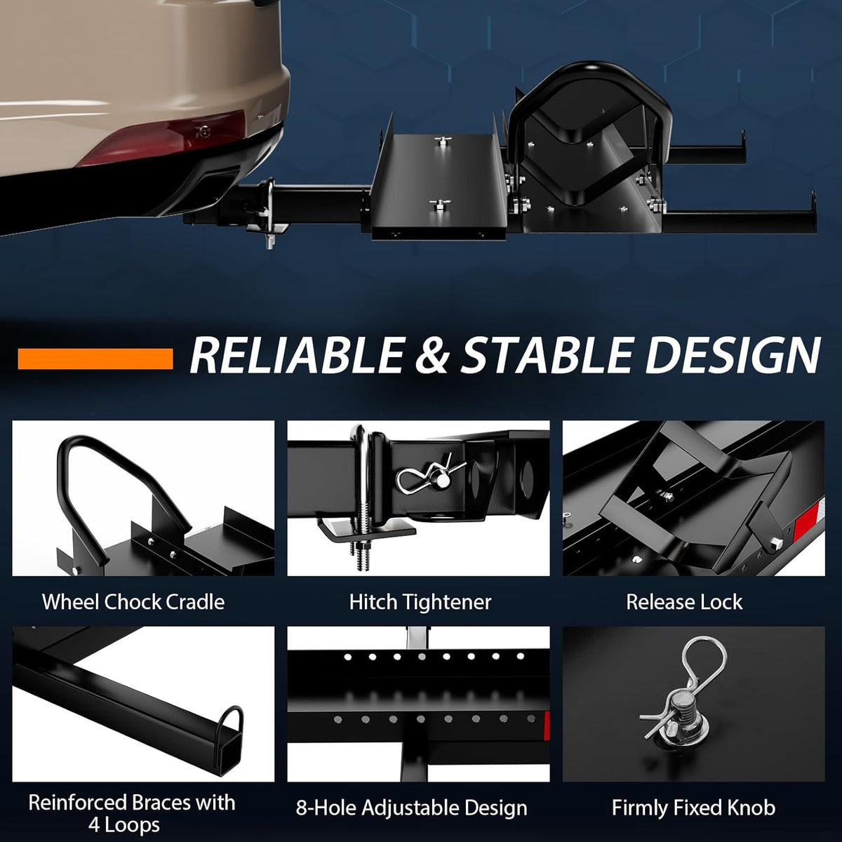 Heavy Duty Steel Motorcycle Carrier with Loading Ramp, Wheel Chock & 2 Straps N54503