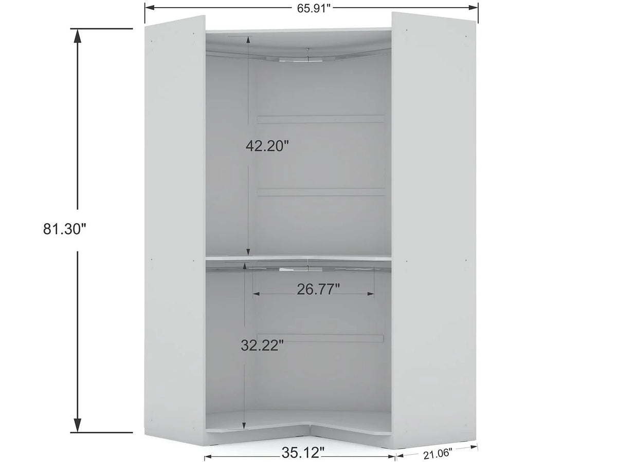 White Set of 2 Corner Wardrobe Closet with 2 Drawers U749999