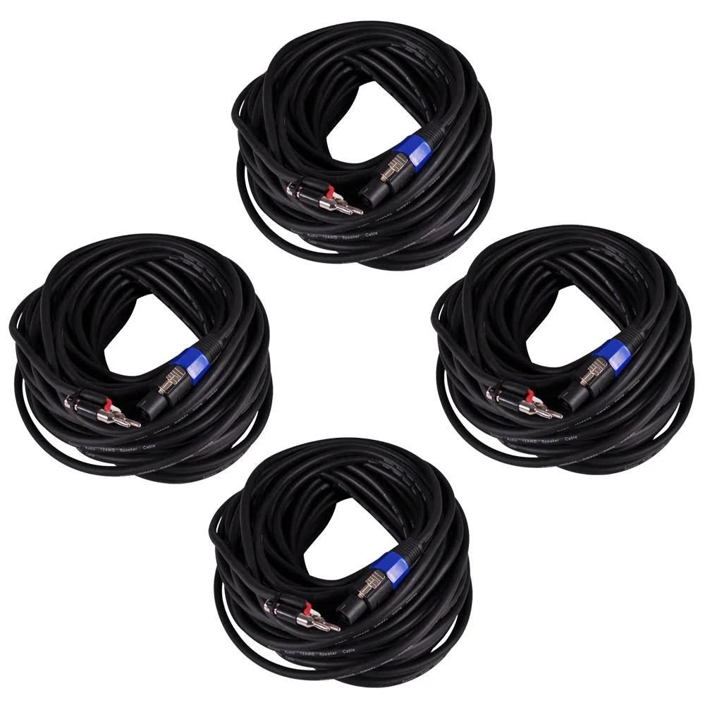 4 Pack 100 Foot Banana to Speakon Speaker Cables 12 Gauge Black X382