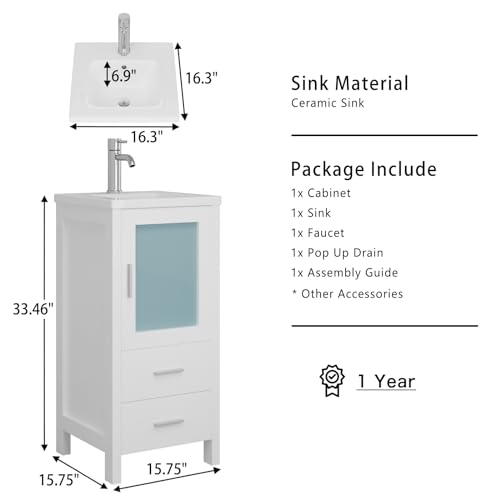 16" Single Sink Bathroom Vanity with Faucet and Drain (White) Z111570