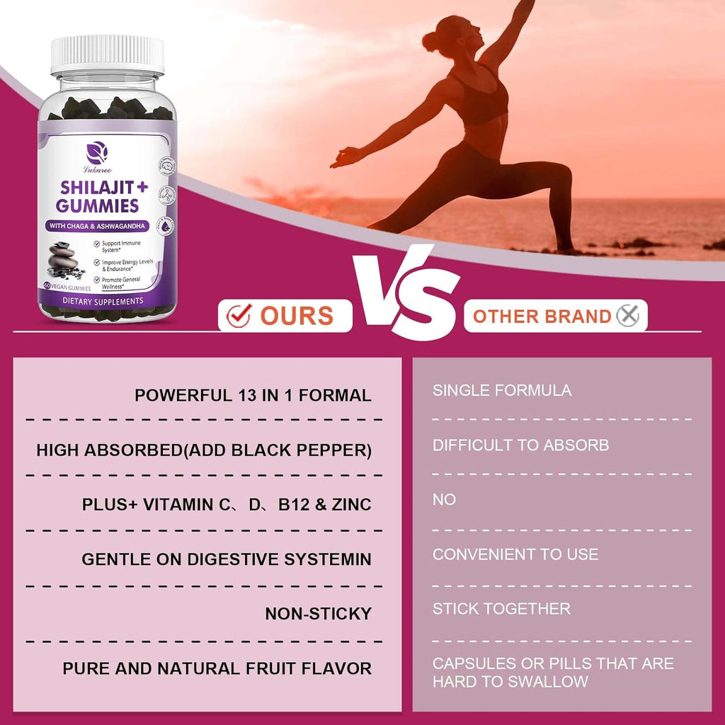 (2 Pack) Shilajit Gummies with Ashwagandha, Black Seed Oil, Vitamin C D3 B12 & Zinc, Sugar Free U338