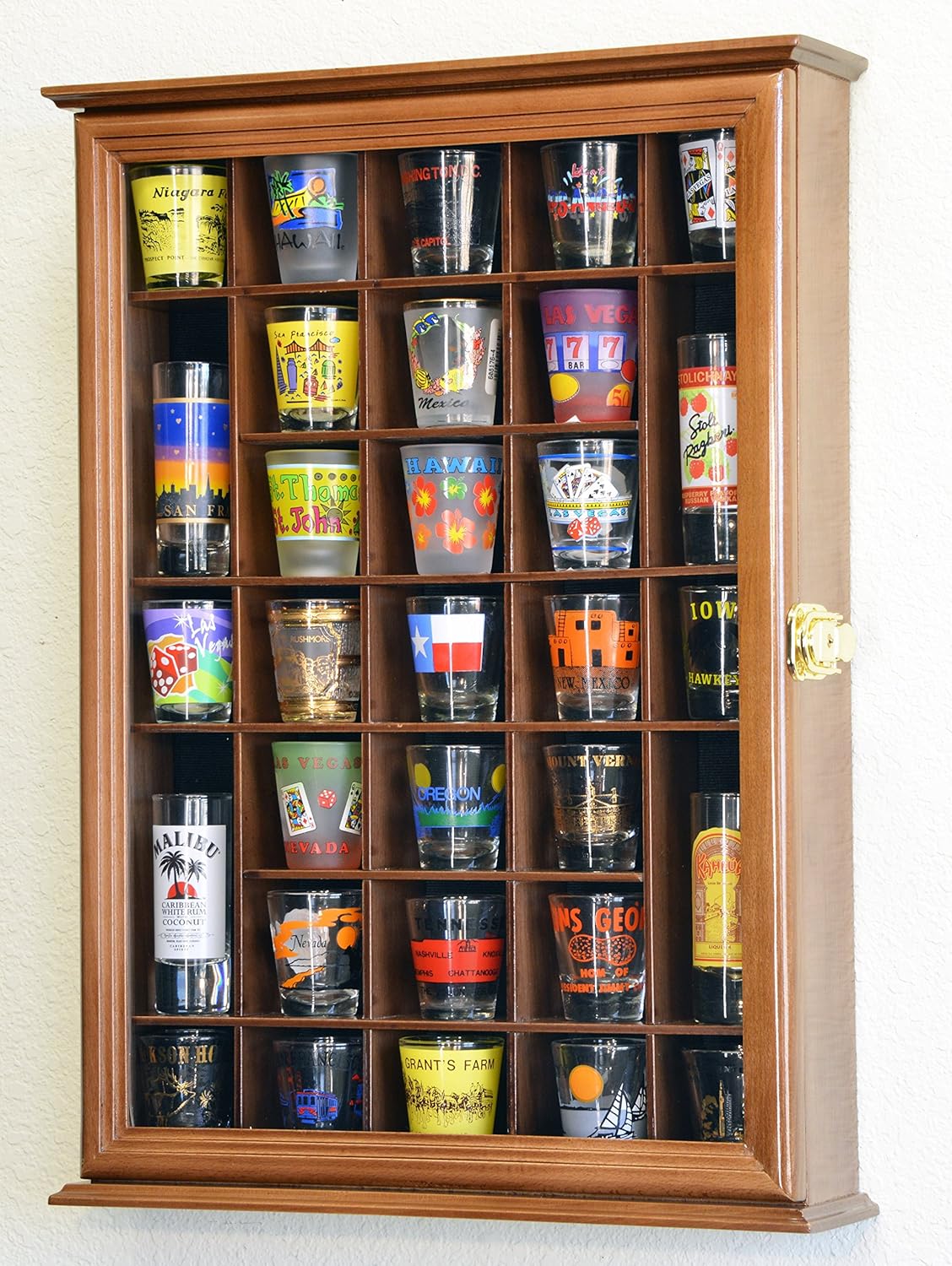 Oak Shot Glass Display Case Wall Rack H308