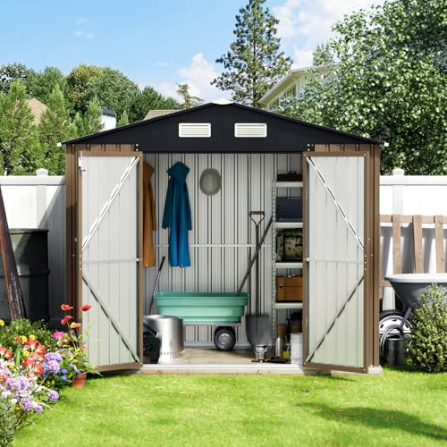Brown Outdoor Steel Storage Shed O267